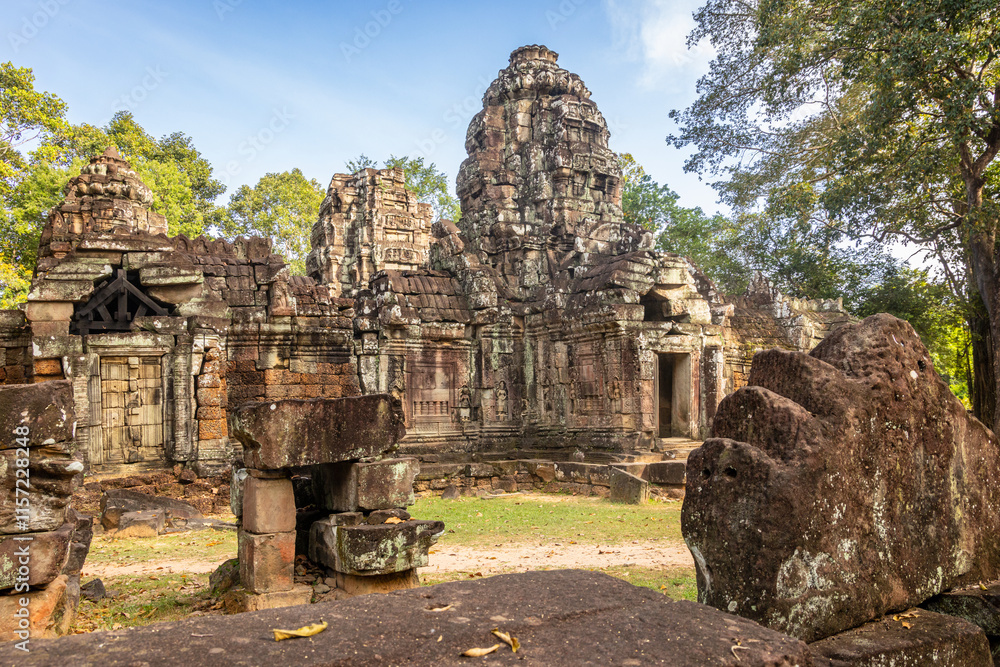 Ancient hindu Ta Som khmer  ruined temple hidden in jungles, Angkor Archaeological Park, Siem Reap, Cambodia