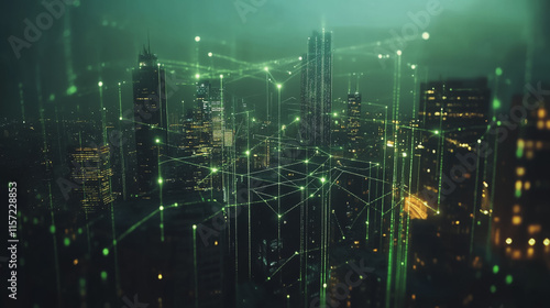 Wallpaper Mural Smart digital Innovation city with connection network reciprocity over the cityscape. of future smart wireless digital city and social media networking systems that connects people with in city Torontodigital.ca