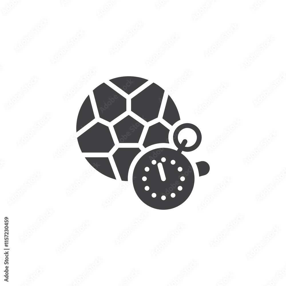 A stopwatch over a sports ball vector icon A stopwatch over a sports ball vector icon