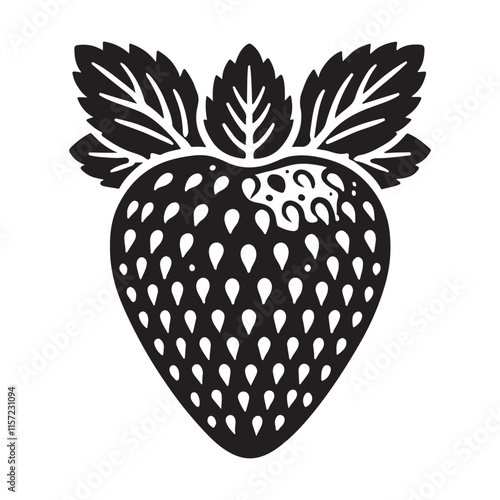 Strawberry Silhouette Vector Illustration, Solid White Background.