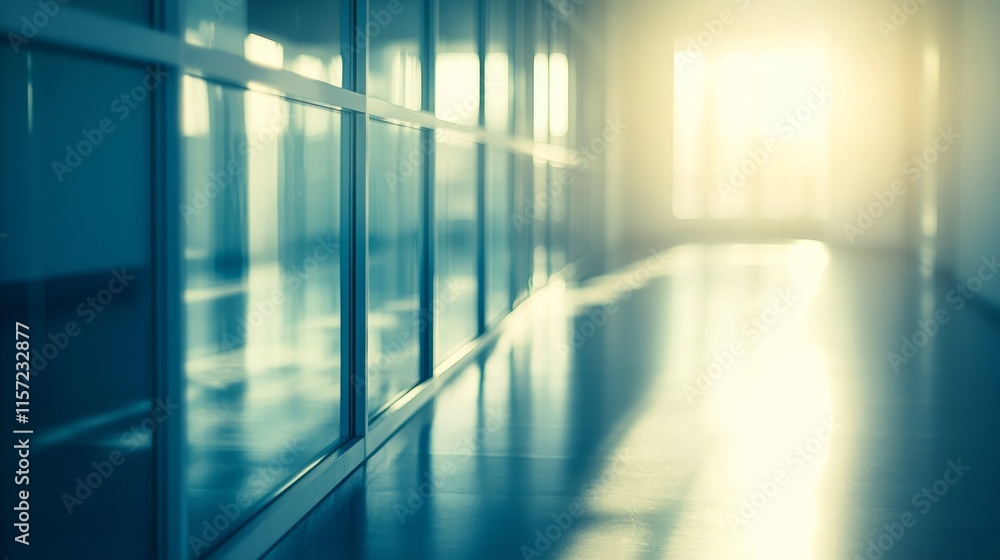 Bright corridor with glass walls and soft light. Bright corridor with glass walls and soft light.