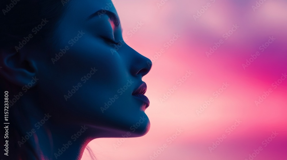 Contemplative silhouette against colorful sunset. Contemplative silhouette against colorful sunset.