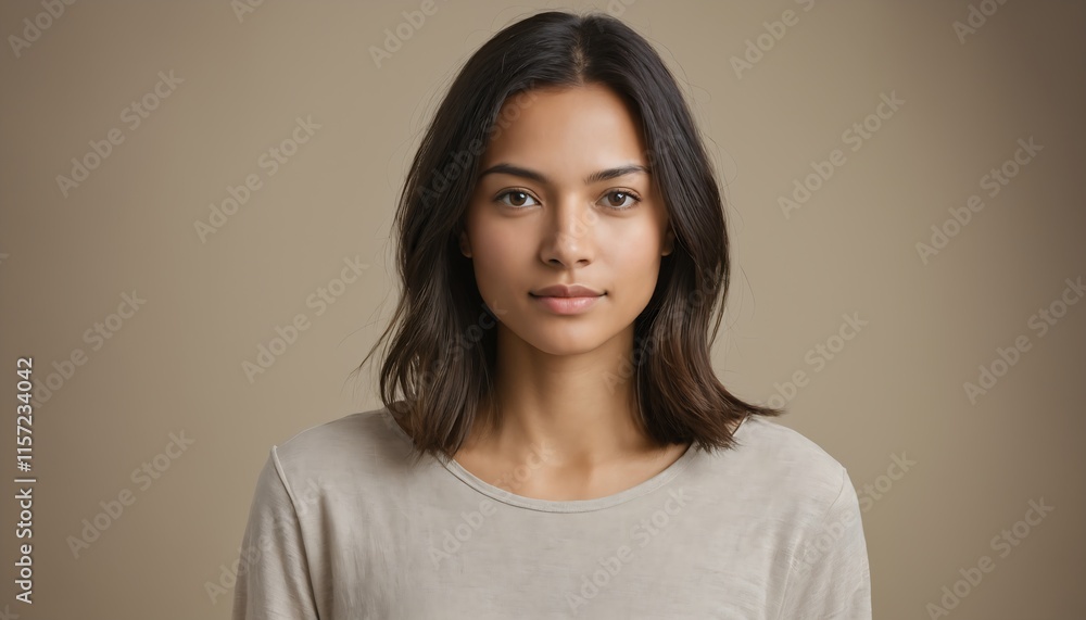 Natural Studio Portrait of Woman in Casual Clothing with Soft Lighting Generative AI Natural Studio Portrait of Woman in Casual Clothing with Soft Lighting Generative AI