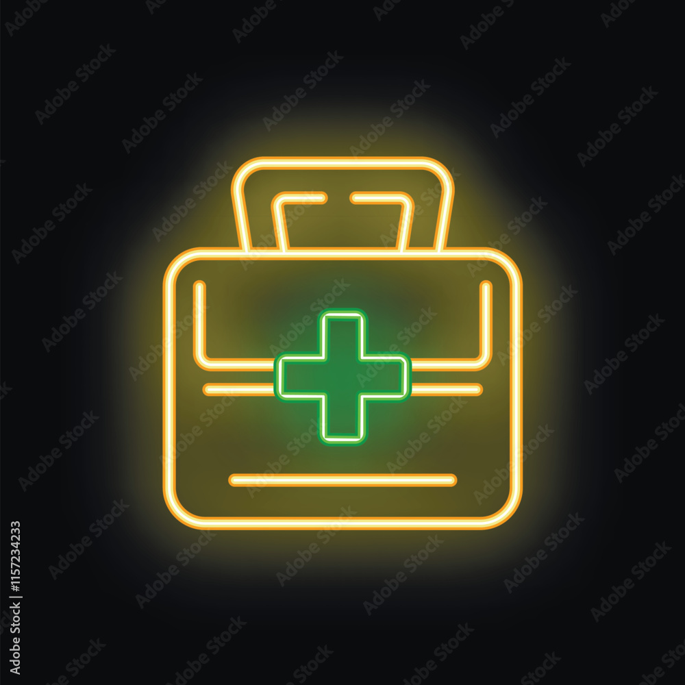 Neon medical kit glowing on a black background, perfect for representing healthcare and emergency services Neon medical kit glowing on a black background, perfect for representing healthcare and emergency services