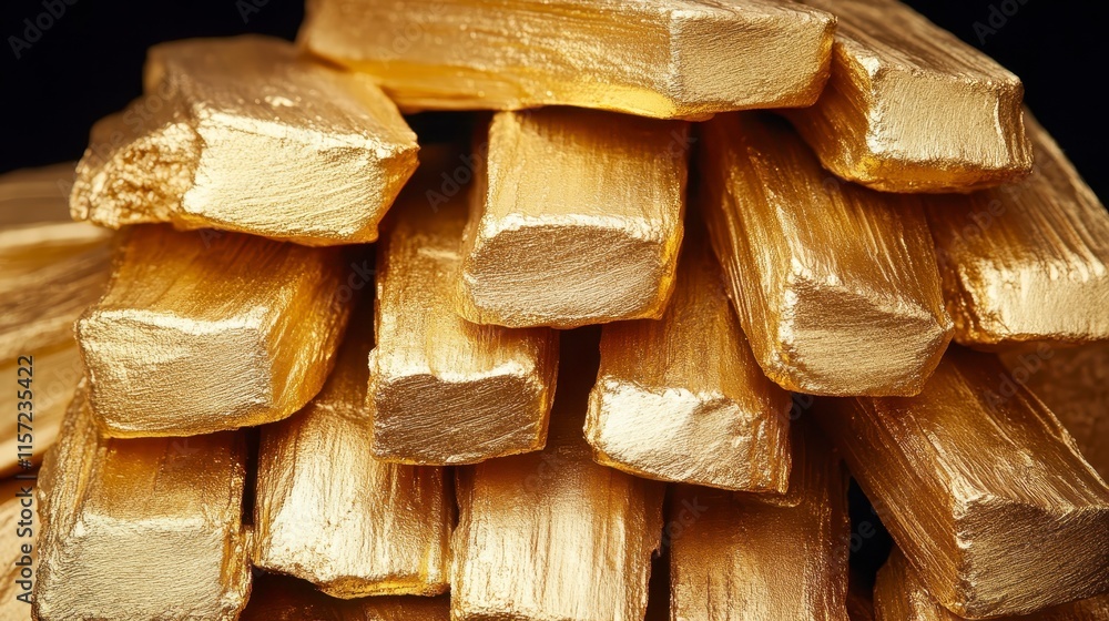 A stack of gleaming gold bars, symbolizing wealth, prosperity, and luxury, set against a dark background. A stack of gleaming gold bars, symbolizing wealth, prosperity, and luxury, set against a dark background.
