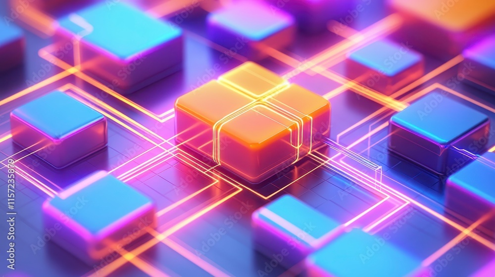 A vibrant digital abstraction featuring illuminated cubes interconnected by glowing lines, evoking a sense of technology and modernity. A vibrant digital abstraction featuring illuminated cubes interconnected by glowing lines, evoking a sense of technology and modernity.