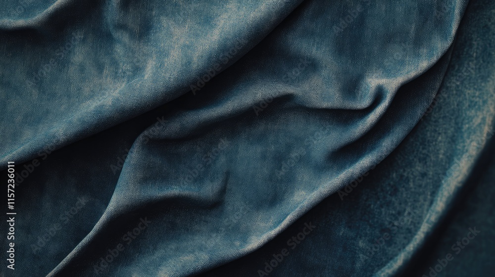 Luxurious Blue Velvet Fabric with Soft Texture and Gentle Waves Luxurious Blue Velvet Fabric with Soft Texture and Gentle Waves