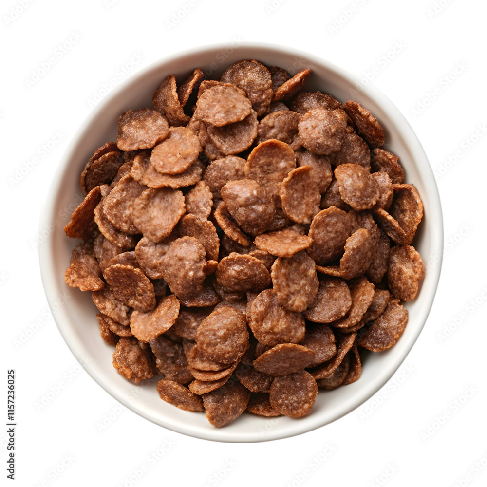 chocolate corn flakes white bowl top view isolated on transparent background chocolate corn flakes white bowl top view isolated on transparent background