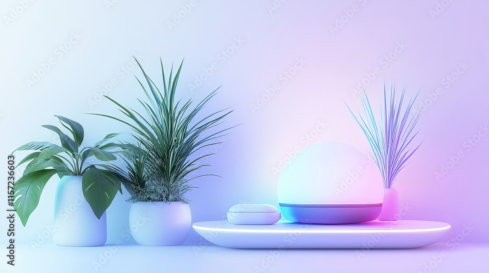 Modern decor with plants and ambient lighting. Modern decor with plants and ambient lighting.