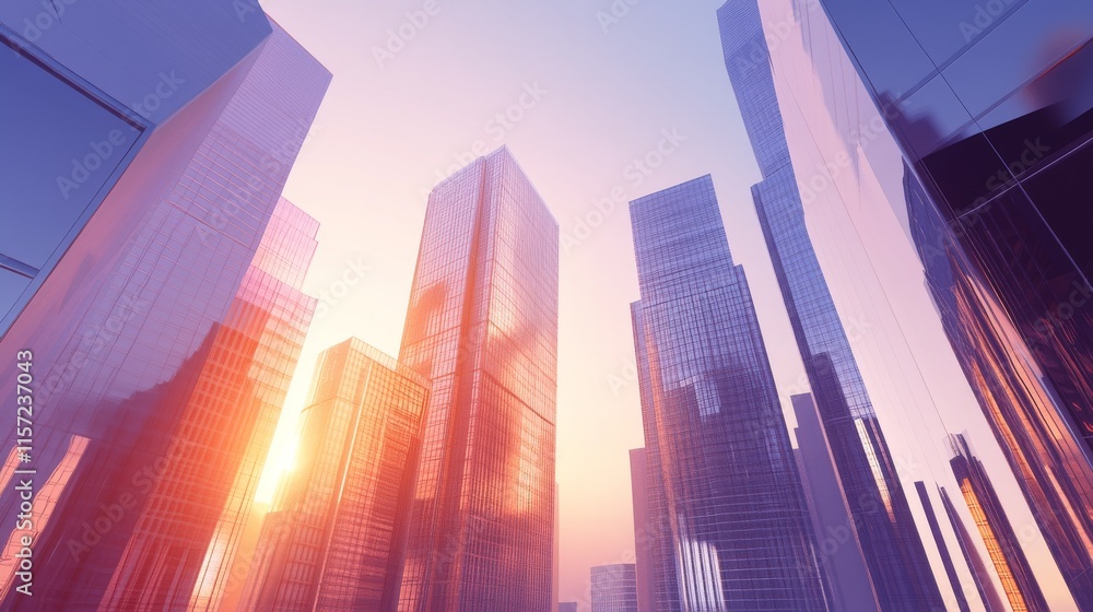 Modern skyscrapers reflecting sunset colors. Modern skyscrapers reflecting sunset colors.