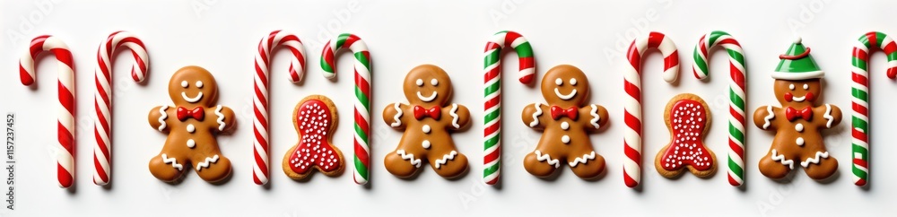 Festive Christmas cookies, candy canes arranged on transparent background. Gingerbread men, candy canes decorated with traditional red, white stripes. Variety of designs visible. Perfect for holiday Festive Christmas cookies, candy canes arranged on transparent background. Gingerbread men, candy canes decorated with traditional red, white stripes. Variety of designs visible. Perfect for holiday