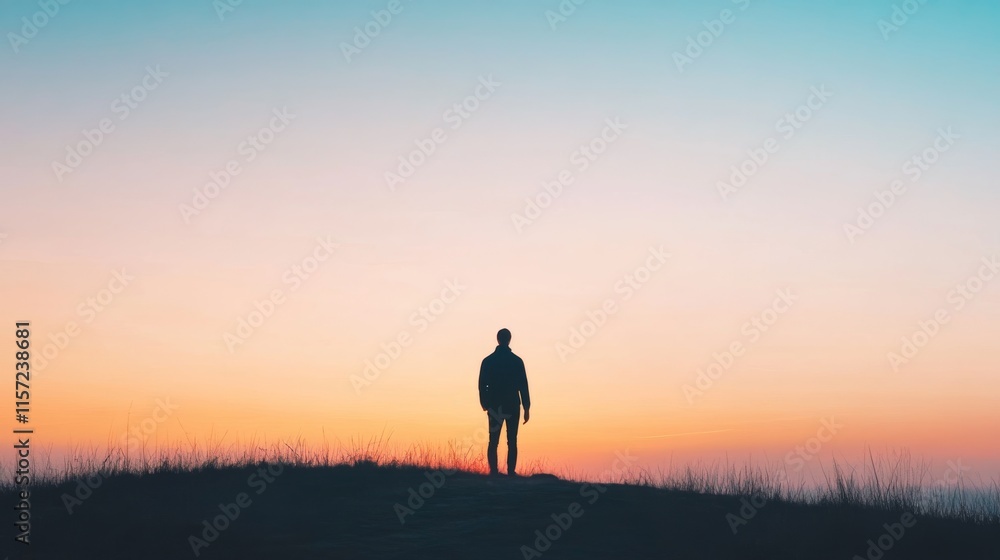Silhouette of a person at sunset horizon. Silhouette of a person at sunset horizon.