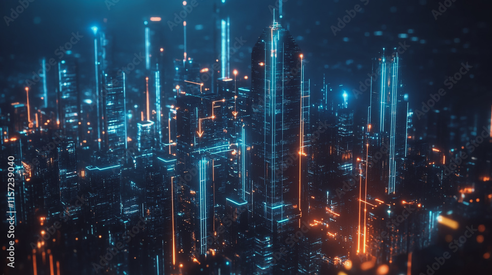 custom made wallpaper toronto digitalSmart digital Innovation city with connection network reciprocity over the cityscape. of future smart wireless digital city and social media networking systems that connects people with in city