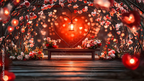 Romantic heart lantern display enchanted garden photography nighttime close-up love and beauty