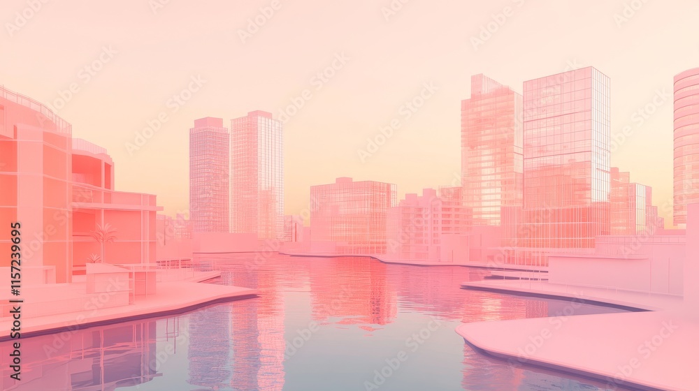 Soft pastel skyline reflecting on peaceful water. Soft pastel skyline reflecting on peaceful water.