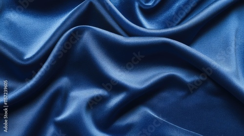 Smooth Blue Satin Fabric Texture with Gentle Ripples and Creases