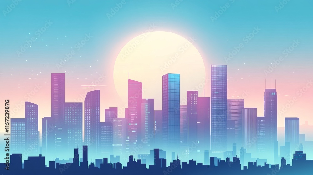 Fototapeta premium Stunning city skyline at sunset with vibrant colors.
