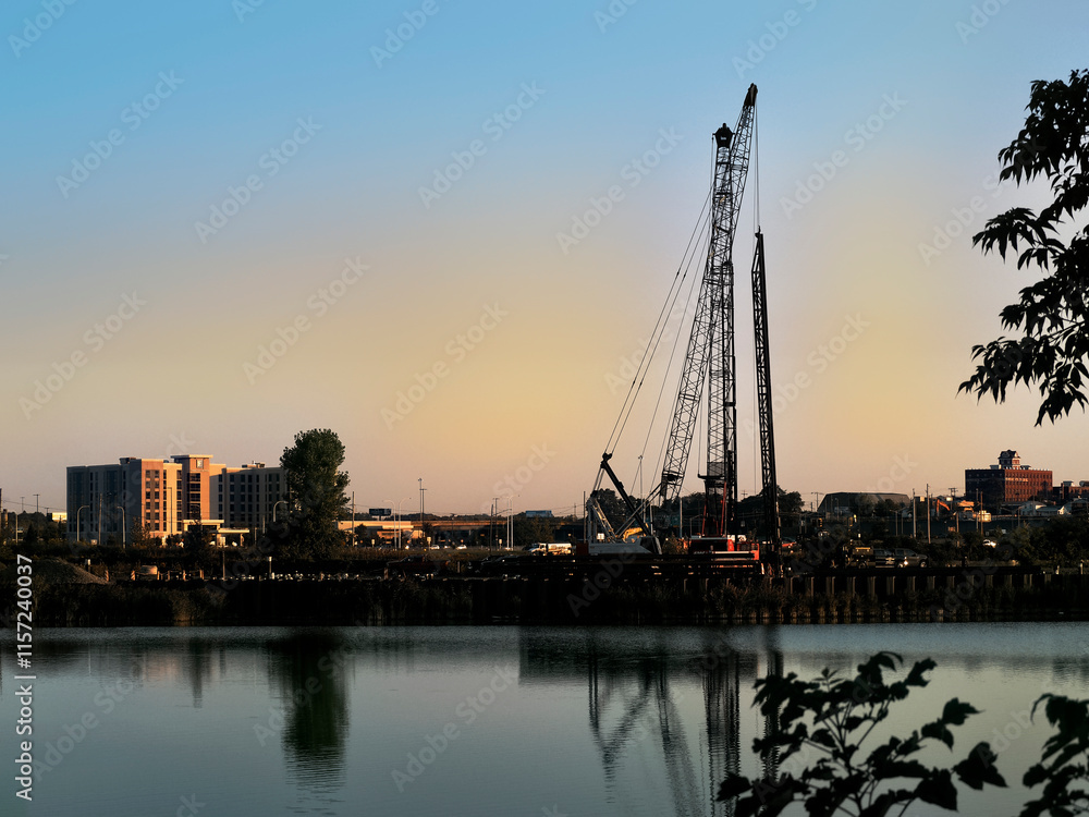 Obraz premium Aquarium construction site at sunrise
