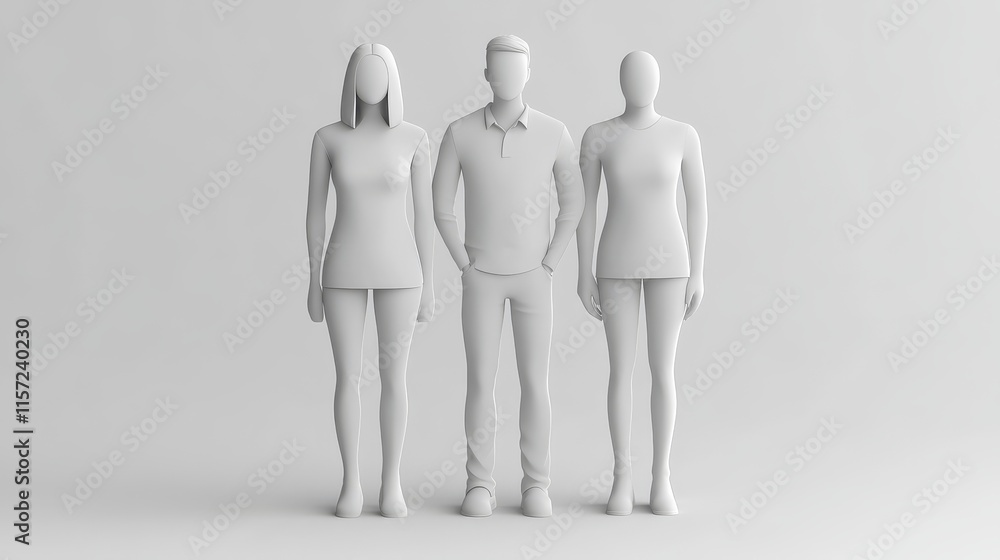 Three abstract figures in a minimalist design. Three abstract figures in a minimalist design.
