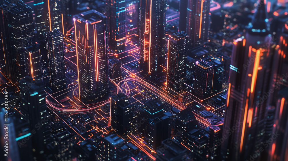 Obraz premium Smart digital Innovation city with connection network reciprocity over the cityscape. of future smart wireless digital city and social media networking systems that connects people with in city