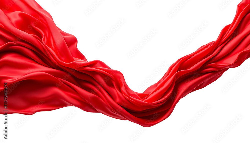 Vibrant Red Fabric Flowing with Dramatic Movement on White Background Vibrant Red Fabric Flowing with Dramatic Movement on White Background