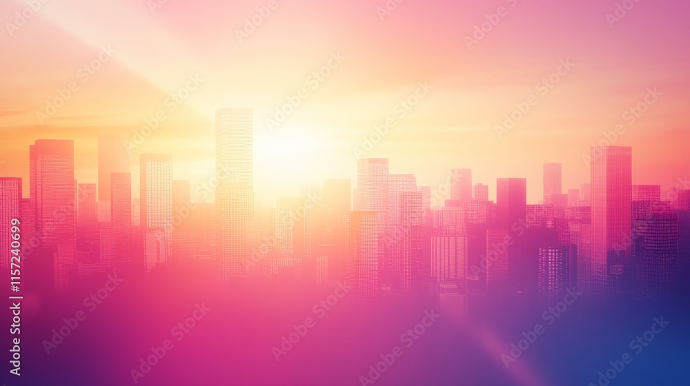 Vibrant city skyline at sunset with soft hues. Vibrant city skyline at sunset with soft hues.