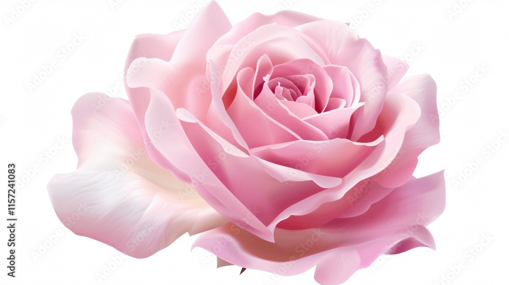 Close-up Pink Rose Beautiful Bloom with Isolated White Background Close-up Pink Rose Beautiful Bloom with Isolated White Background