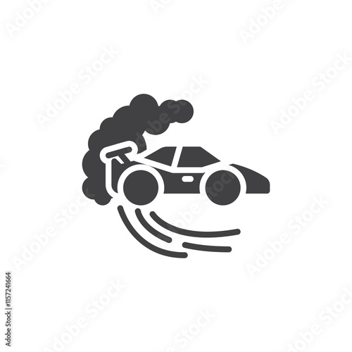 Racing car skidding with smoke vector icon