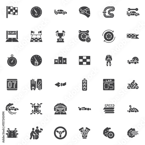 Motor racing vector icons set