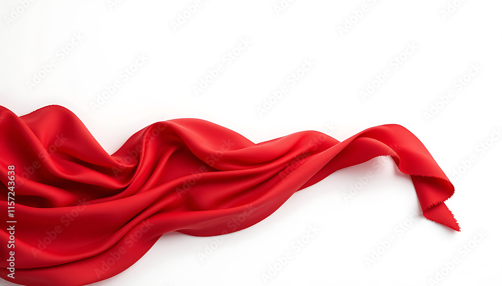 Fototapeta premium Vibrant Red Fabric Flowing with Dramatic Movement on White Background