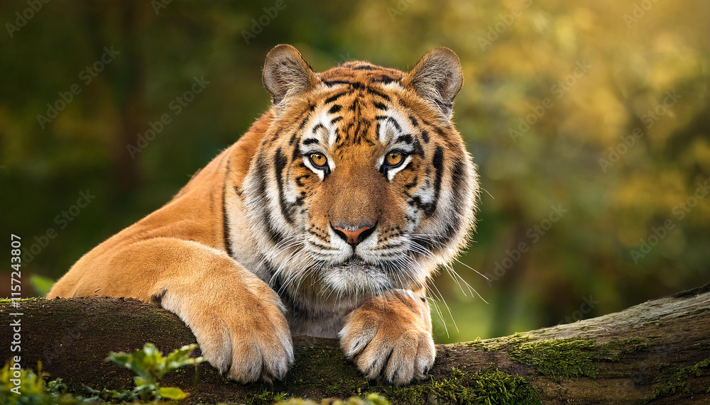 Obraz premium A tiger resting on a fallen log.