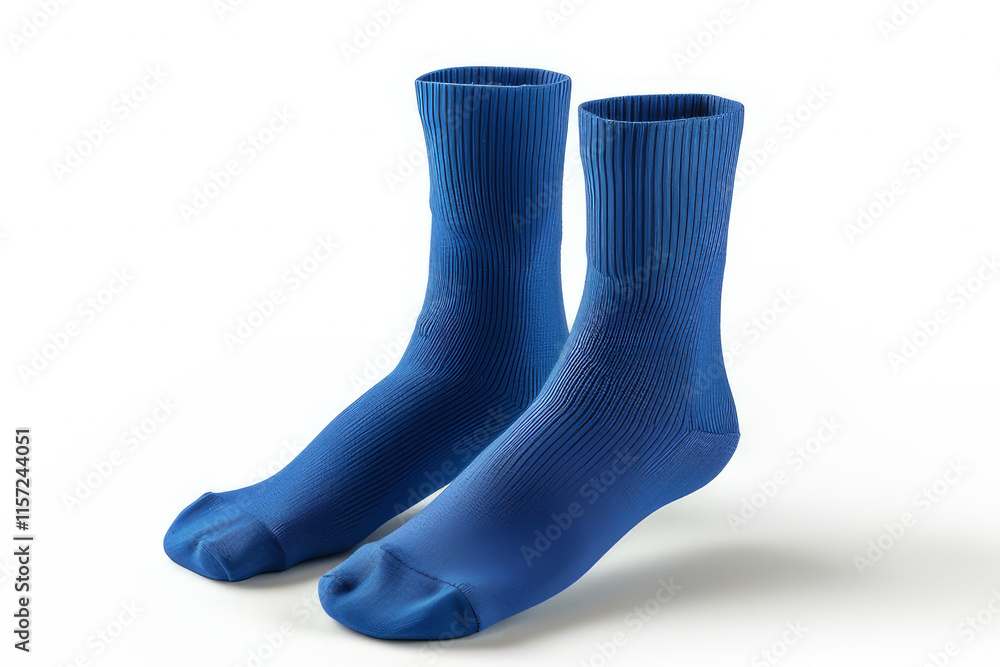 A pair of blue athletic socks designed for comfort and performance. isolated on white background A pair of blue athletic socks designed for comfort and performance. isolated on white background