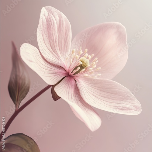 Delicate Blossom Showcasing Soft Pink Petals and Intricate Textures in a Serene and Neutral Setting