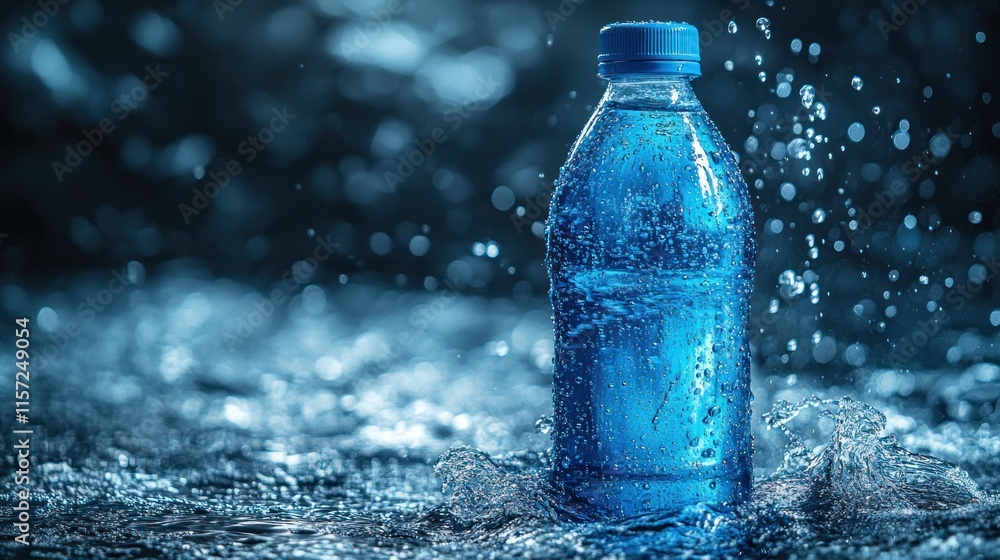 Refreshing blue water bottle with splash. Refreshing blue water bottle with splash.
