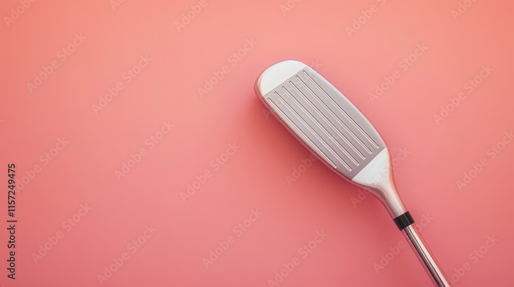 Close-Up of a Golf Club Iron on a Soft Pink Background Close-Up of a Golf Club Iron on a Soft Pink Background