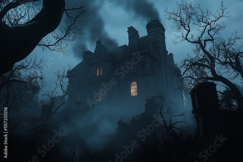Crumbling Victorian Mansion in Mist: Abandoned and Haunted