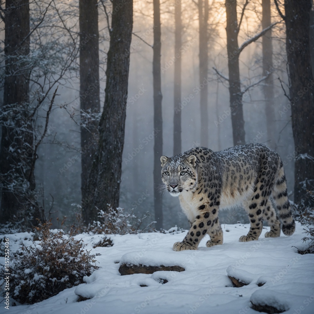 Fototapeta premium snow leopard in the snow
