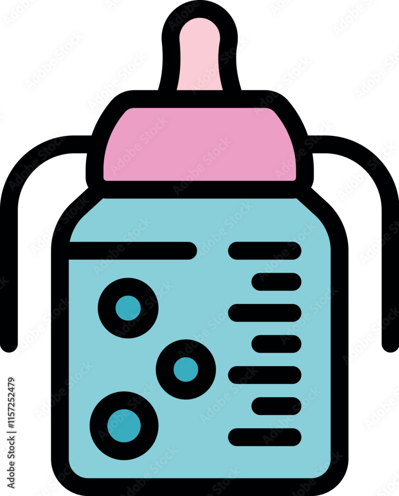 Baby bottle icon featuring handles and measurement marks, perfect for representing infant feeding and childcare