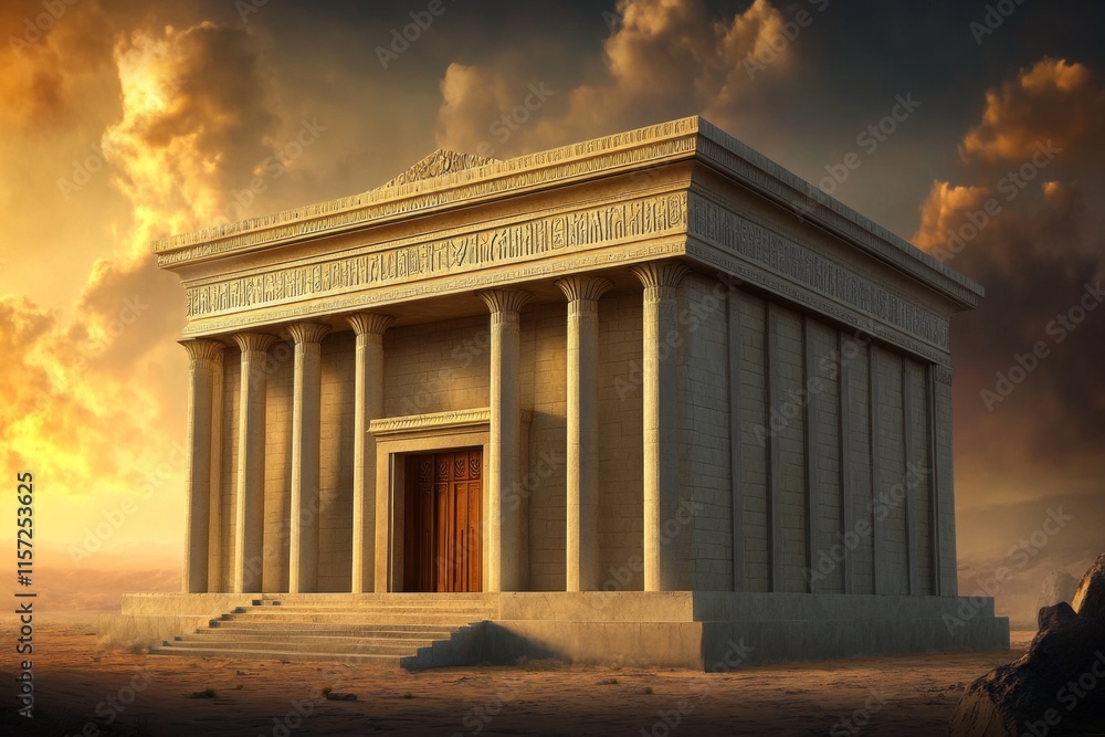 Fototapeta premium Digital illustration large ancient temple-like structure pediment top of the Temple