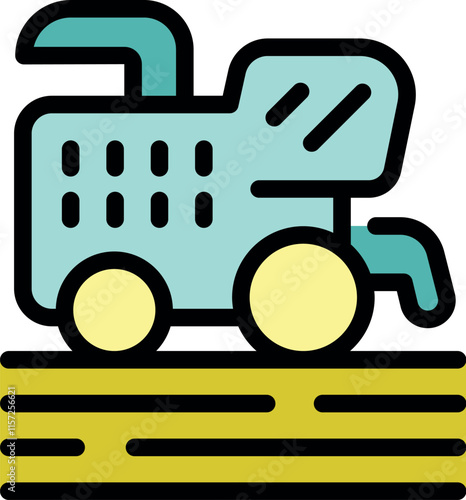 Combine harvester working in field, harvesting crop, agriculture machine icon, farming equipment symbol