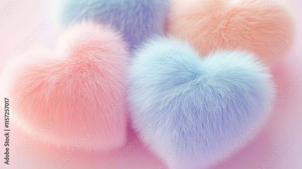 Valentine's day Background. Soft Pastel Pink and Blue Fur Hearts Valentine's day Background. Soft Pastel Pink and Blue Fur Hearts