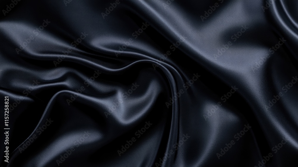Elegant Black Satin Fabric with Soft Creases and Textured Surface Elegant Black Satin Fabric with Soft Creases and Textured Surface