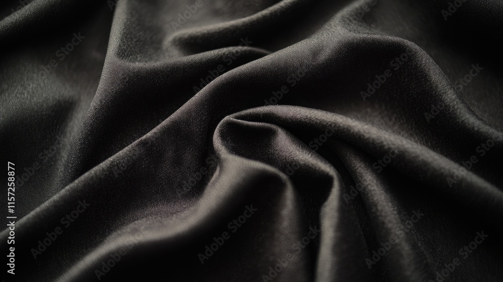 Fototapeta premium Luxurious Black Fabric Texture with Soft Smooth Drapery