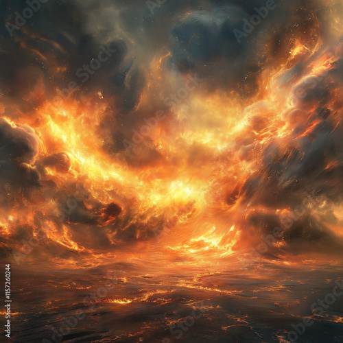 A surreal landscape of a firestorm