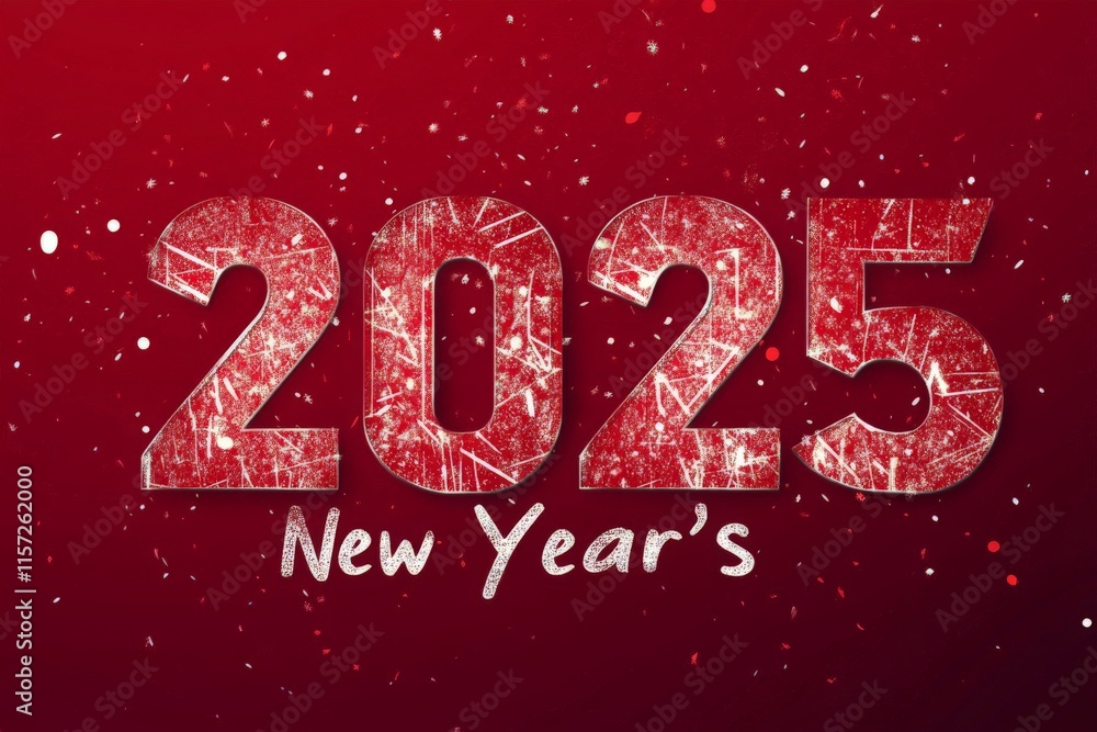 A dynamic New Year's greeting card for 2025 featuring sparkling red glitter and abstract patterns, representing joy, excitement, and the anticipation of new adventures. A dynamic New Year's greeting card for 2025 featuring sparkling red glitter and abstract patterns, representing joy, excitement, and the anticipation of new adventures.