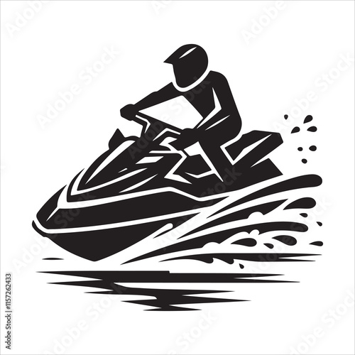 Jet ski silhouette vector. A person riding a jet ski vector. Jet ski silhouette illustration