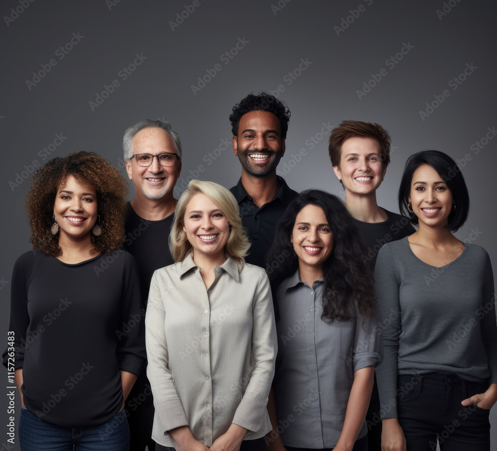 Portrait of a group of people of different ethnicities, united by a friendly atmosphere, smiling and located in the background. Portrait of a group of people of different ethnicities, united by a friendly atmosphere, smiling and located in the background.