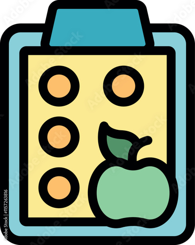 Clipboard with pills and apple symbolizing healthy eating and nutrition plan