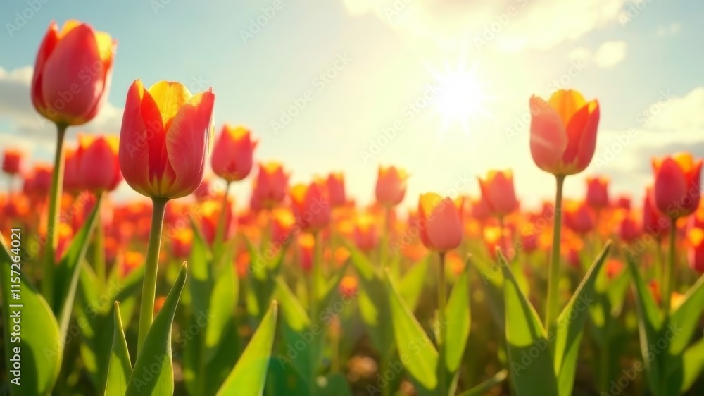 Fototapeta premium a large field of red tulips