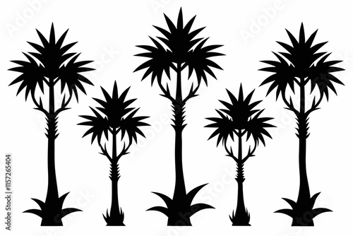 Pandanus Tree Silhouette Icon Set